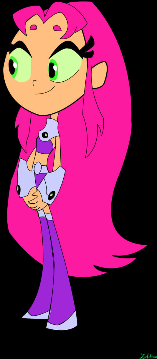 Cartoon Of A Girl With Long Pink Hair