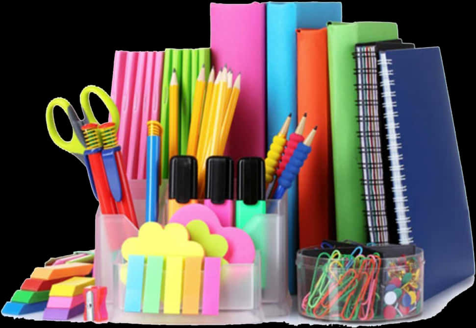 A Group Of School Supplies