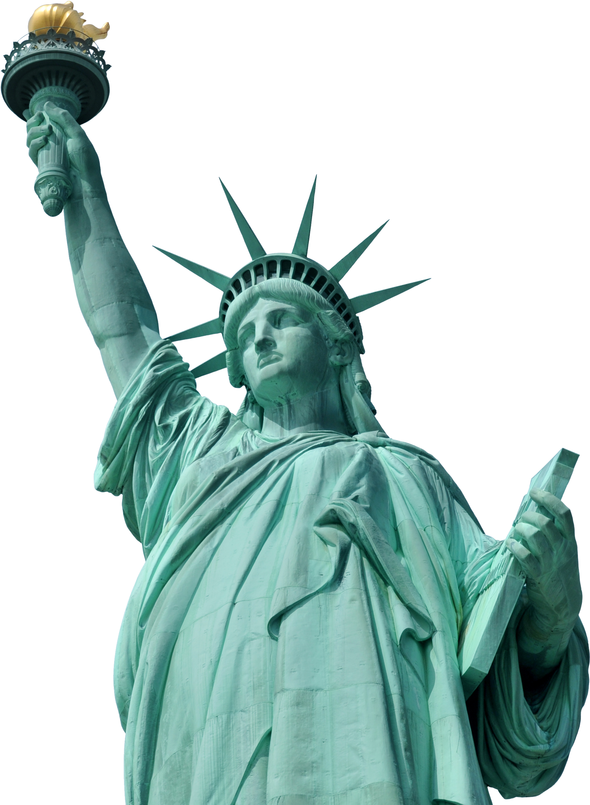 A Statue Of A Woman Holding A Torch And A Torch With Statue Of Liberty In The Background