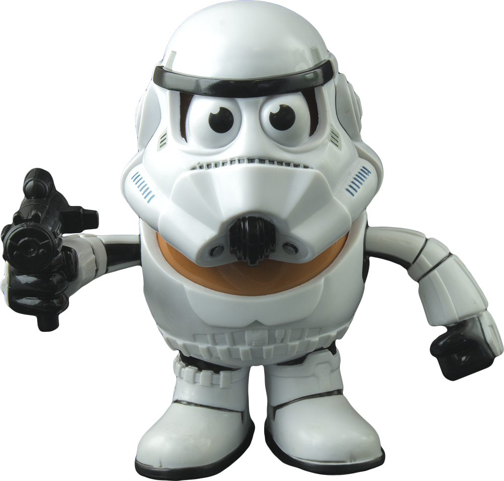 A White Toy Robot With Black Eyes Holding A Gun