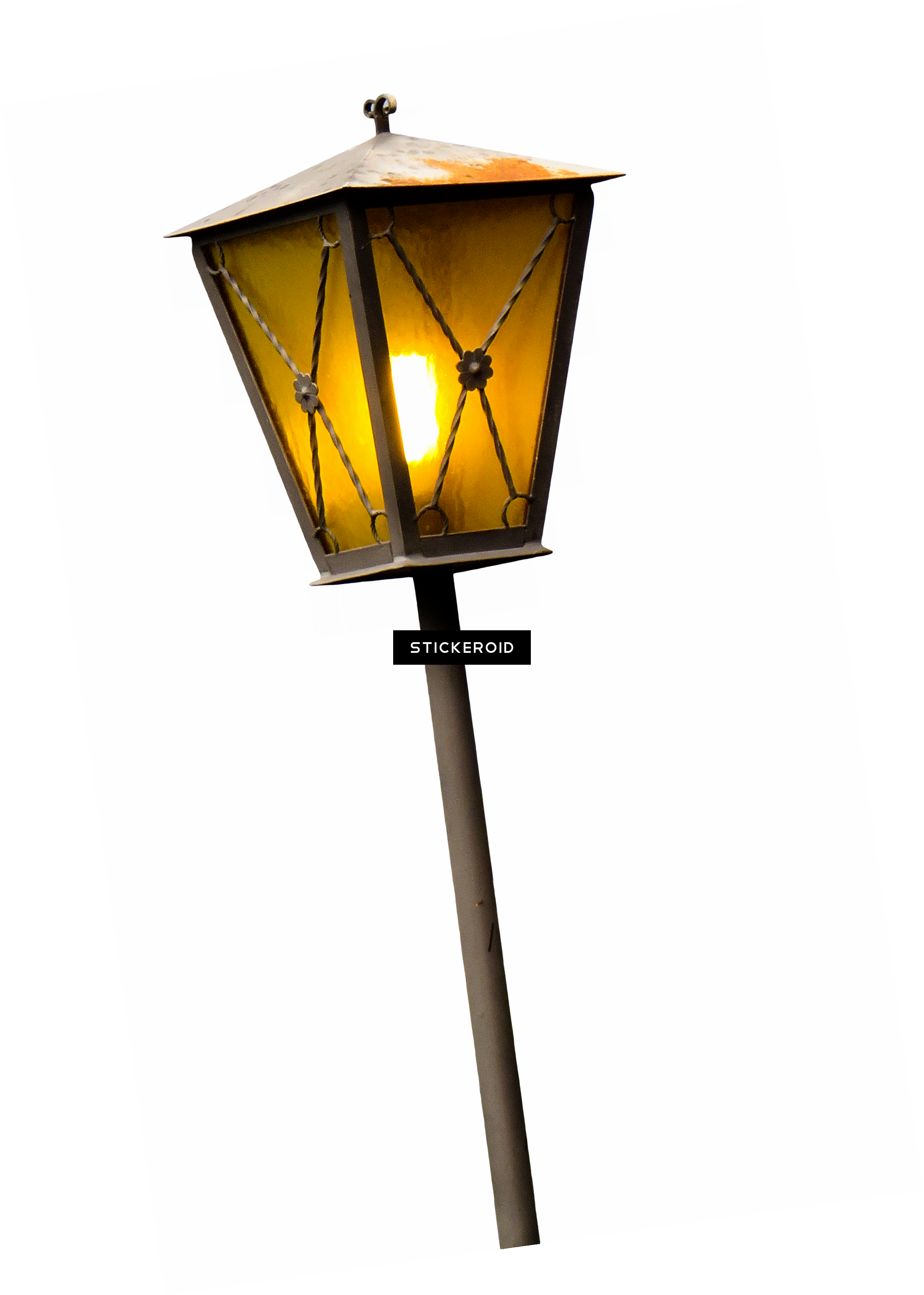 A Lamp Post With A Lit Yellow Light