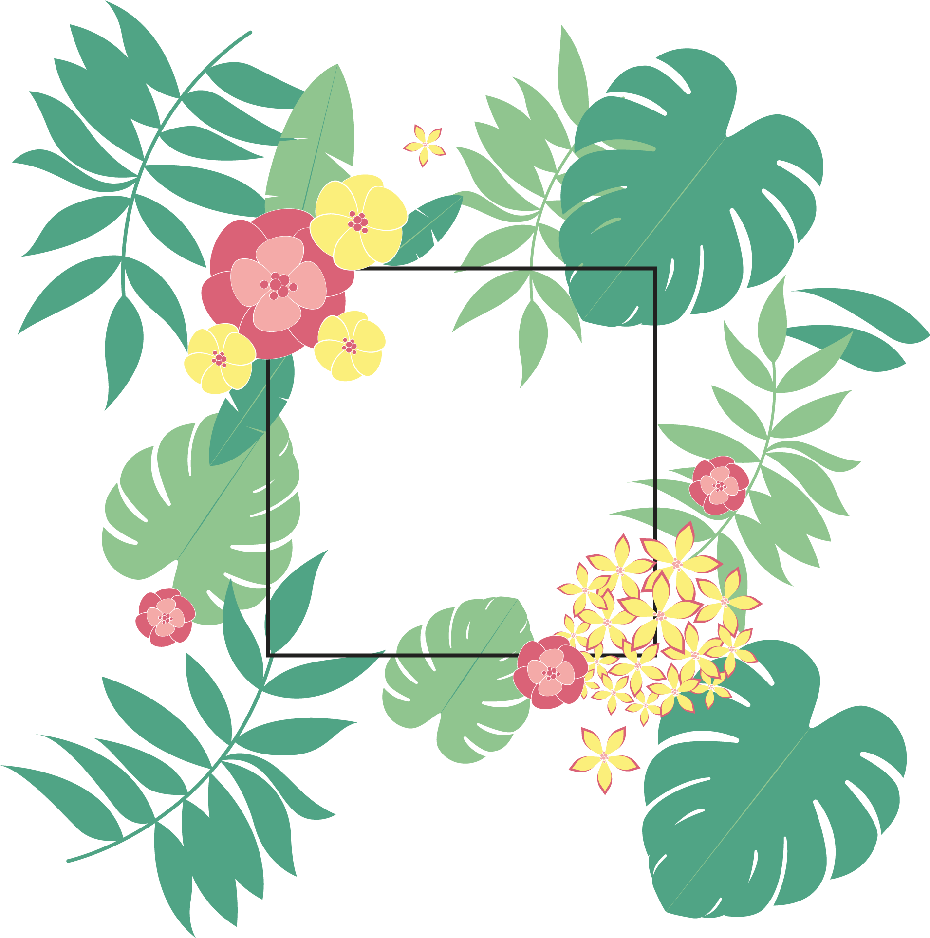 A Group Of Flowers And Leaves