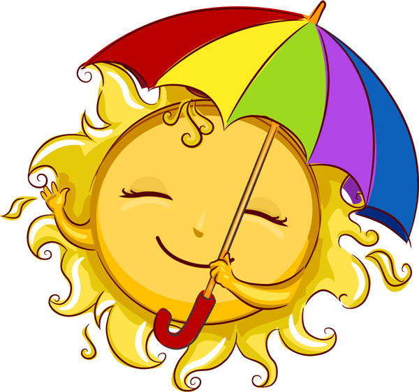 A Cartoon Sun Holding A Rainbow Umbrella
