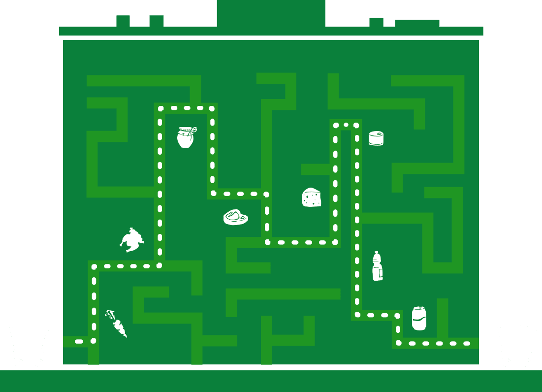 A Green Maze With White Objects On It