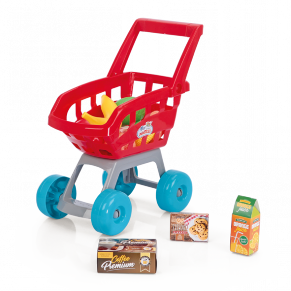 A Toy Shopping Cart And Cart Of Juice