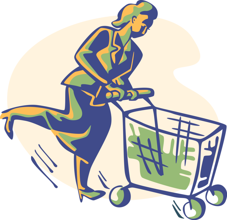 A Woman Pushing A Shopping Cart