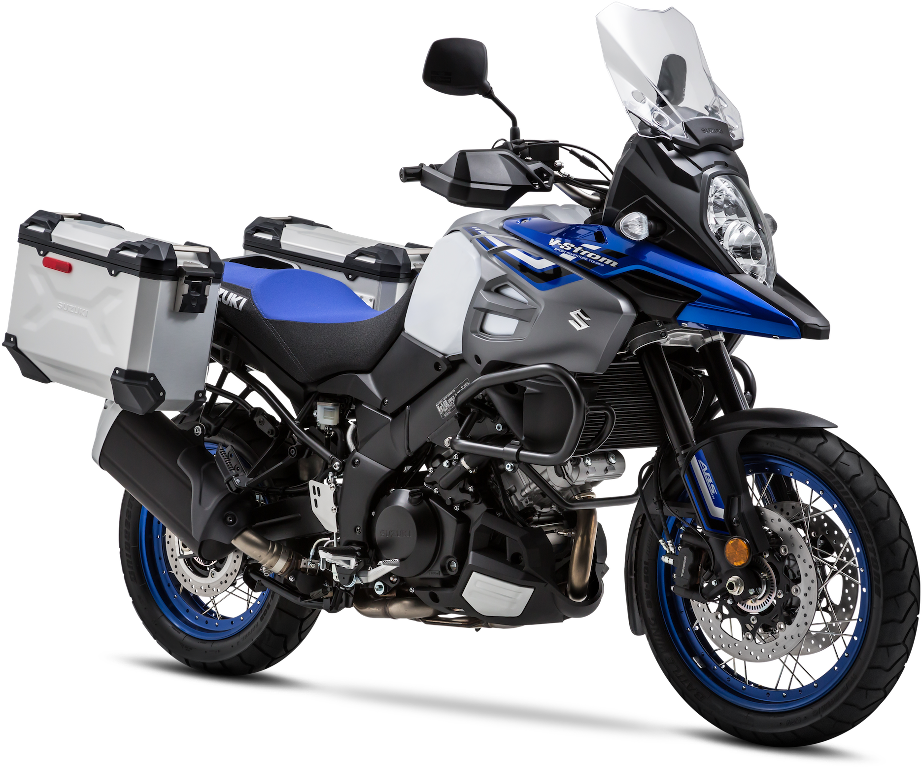 A Blue And White Motorcycle With A Black Background