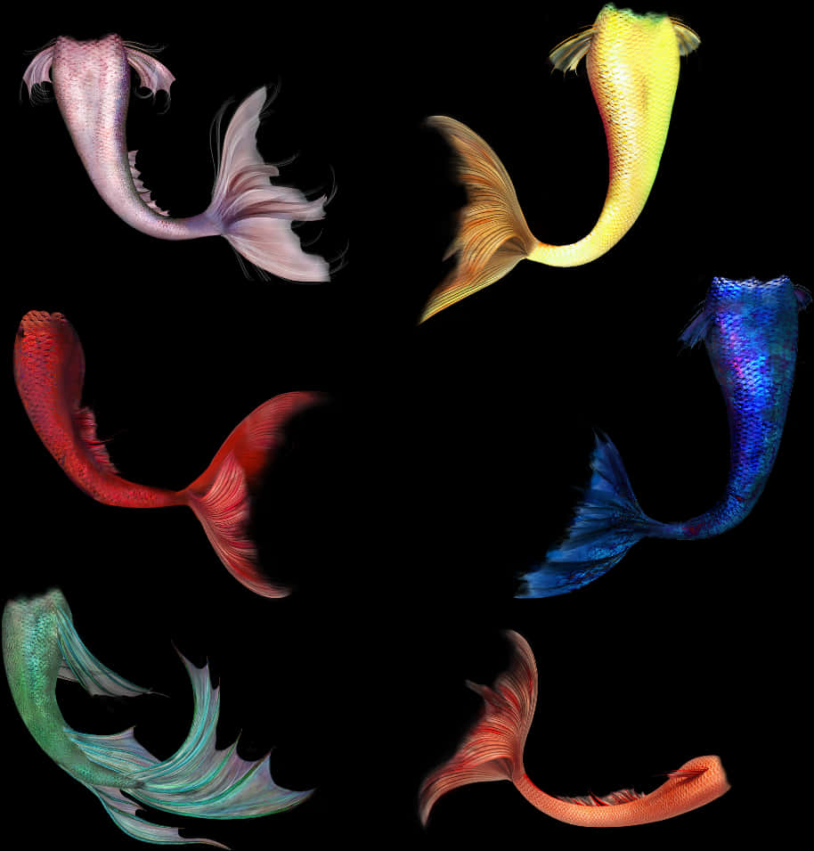 A Group Of Fish Tails