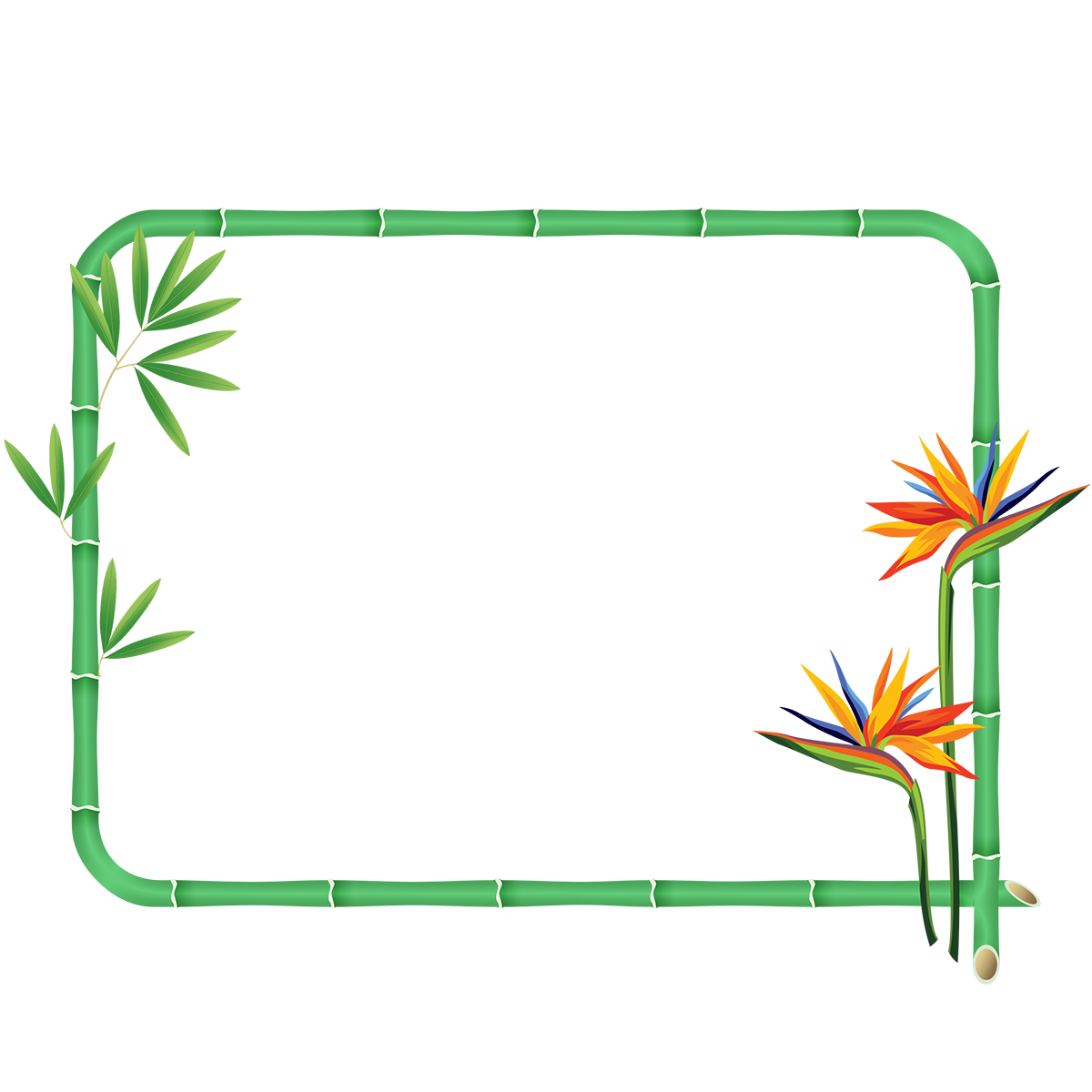 A Green Bamboo Frame With Flowers