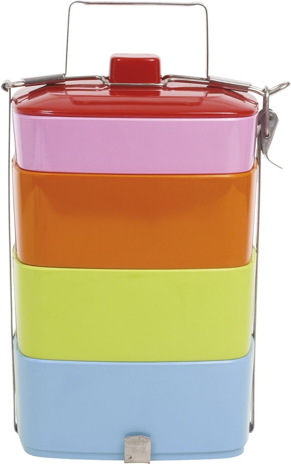 A Stack Of Colorful Containers