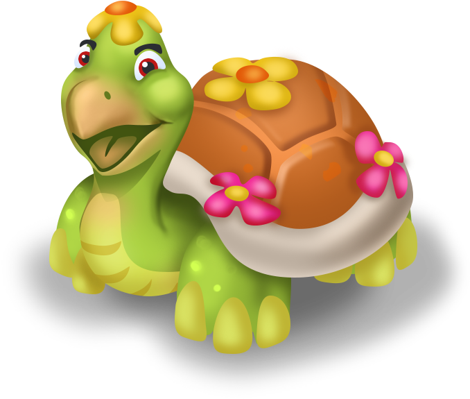 A Cartoon Turtle With Flowers On Its Shell