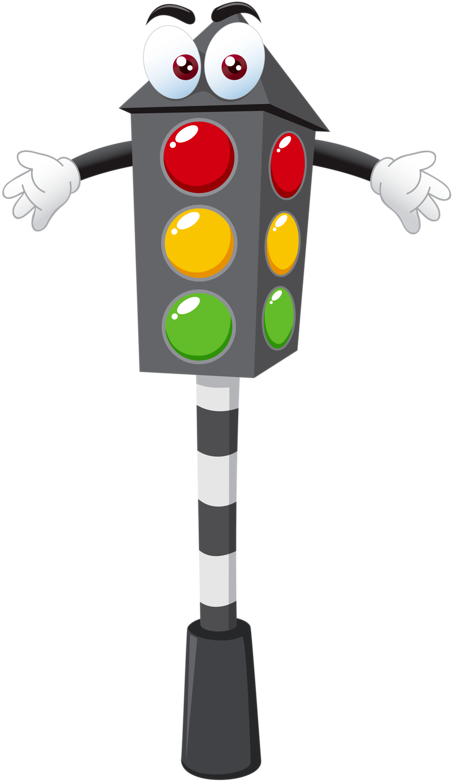 A Cartoon Traffic Light With Hands On A Pole