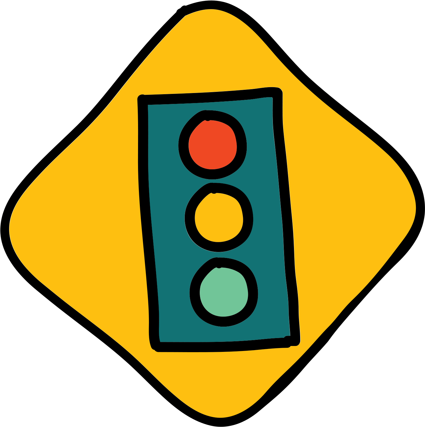 A Yellow Sign With A Drawing Of A Traffic Light