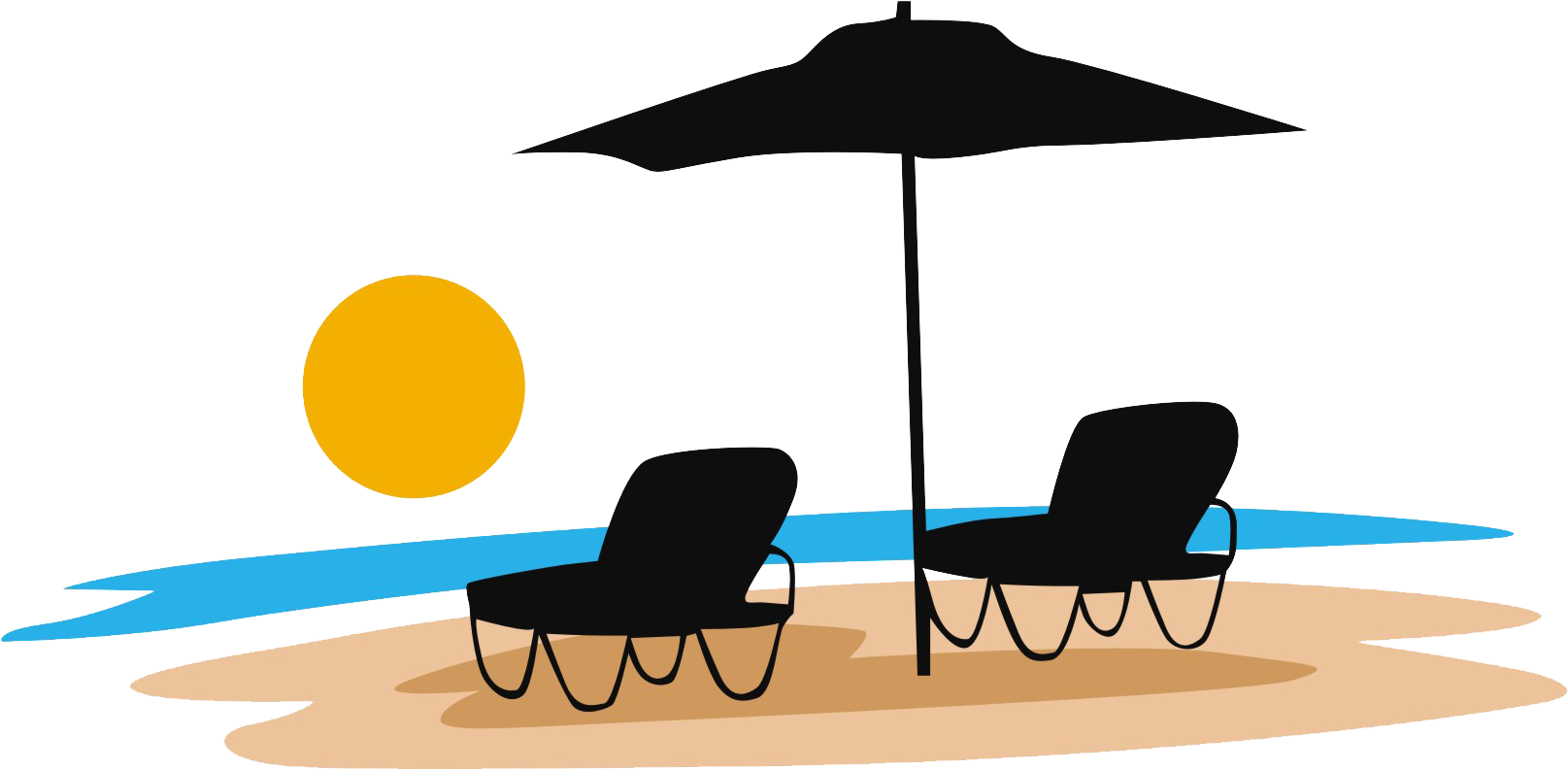 A Beach Chair And Umbrella On A Beach