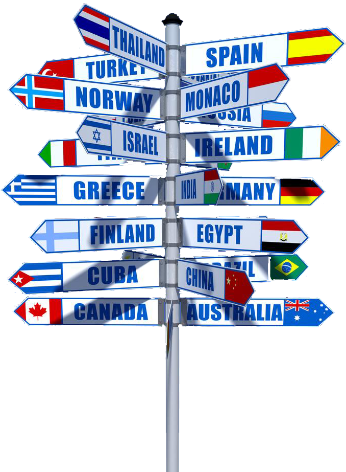 A Sign Post With Different Countries/regions Names