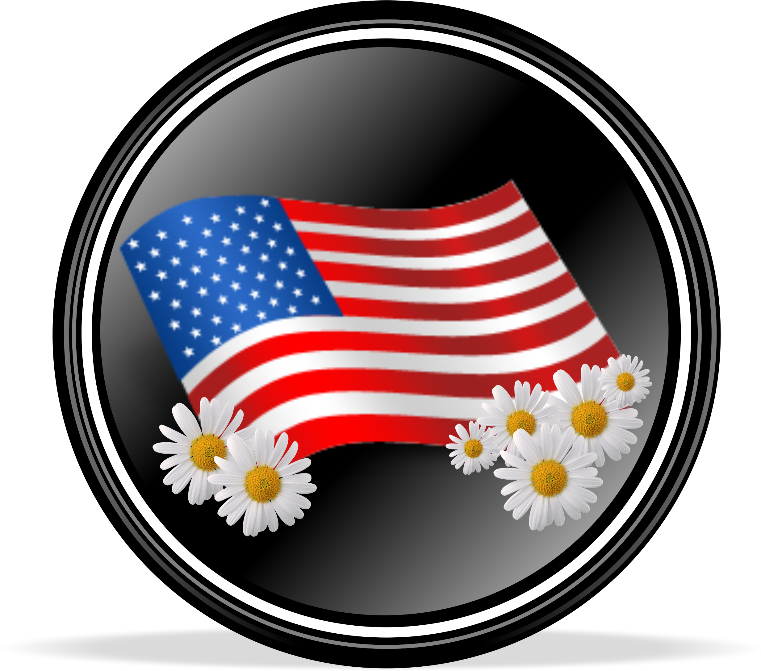 A Flag And Flowers On A Black Background