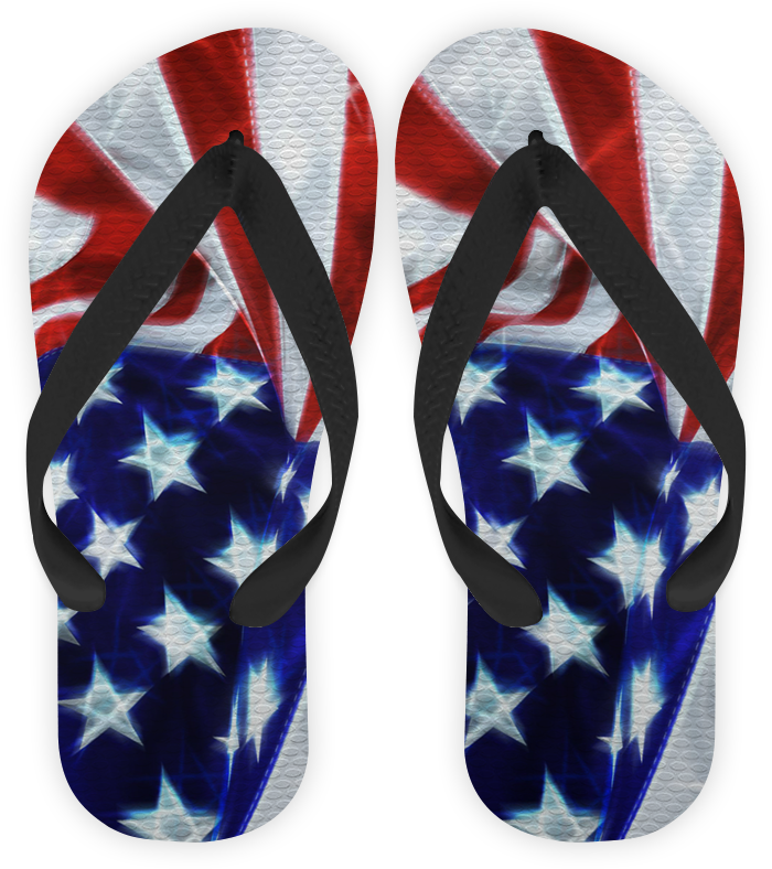 A Pair Of Flip Flops With A Flag Design
