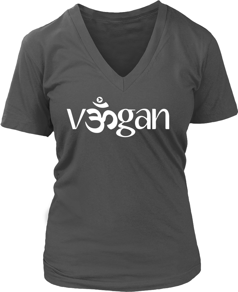 A Grey V-neck Shirt With White Text