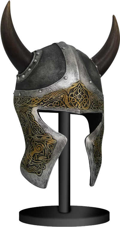 A Helmet With Horns And A Design On It