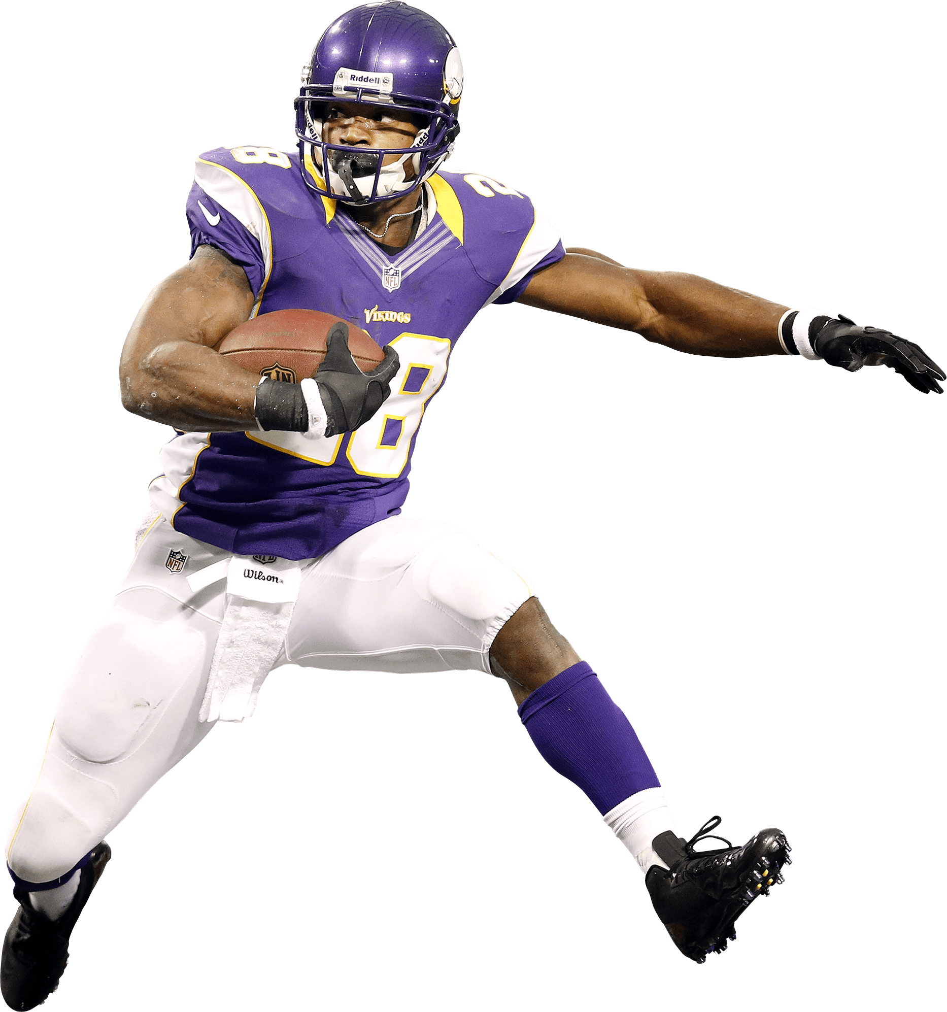 A Football Player In A Purple Uniform Holding A Football
