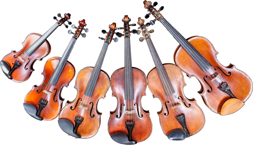 A Group Of Violins In A Row