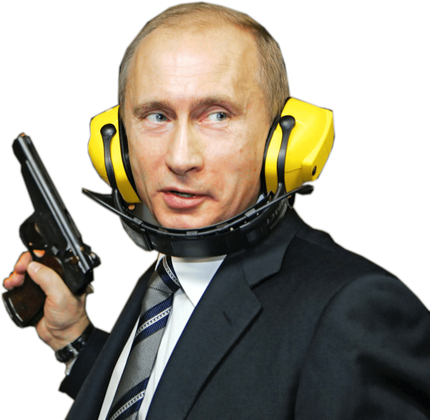 A Man Wearing Headphones And A Suit Holding A Gun