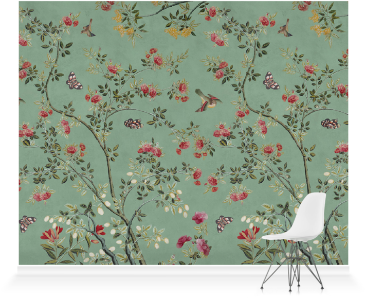 A Wallpaper With Flowers And Butterflies