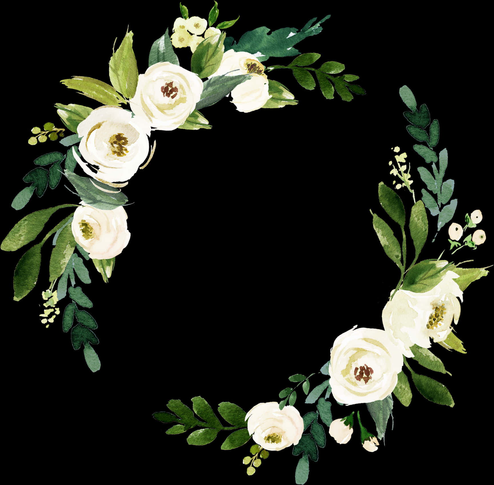 A Wreath Of White Flowers And Green Leaves