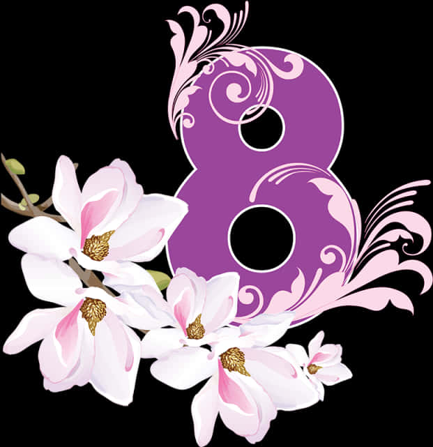 A Purple Number With White Flowers