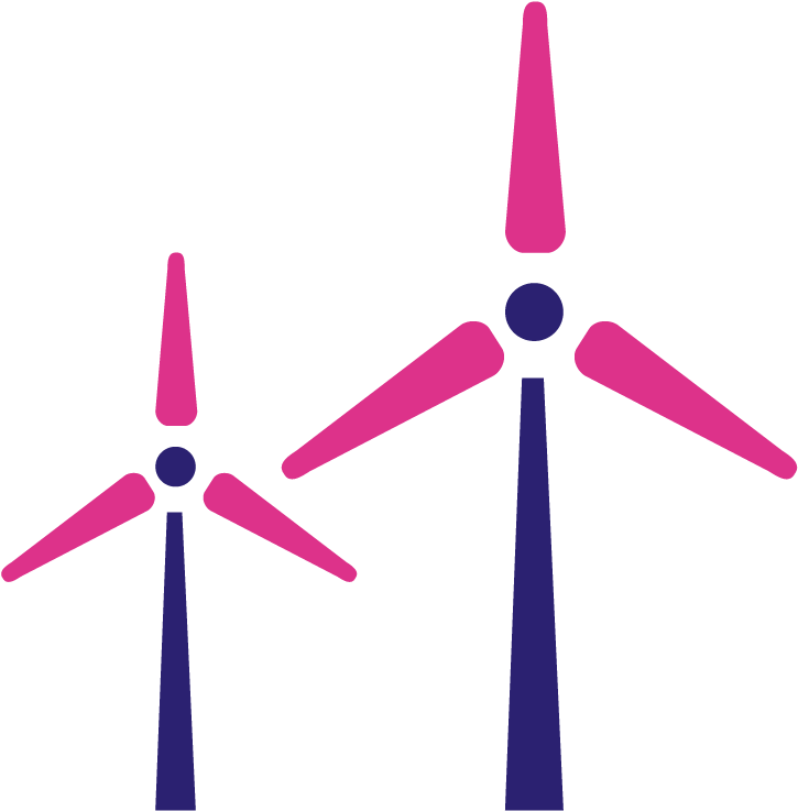 A Couple Of Windmills In Pink And Blue
