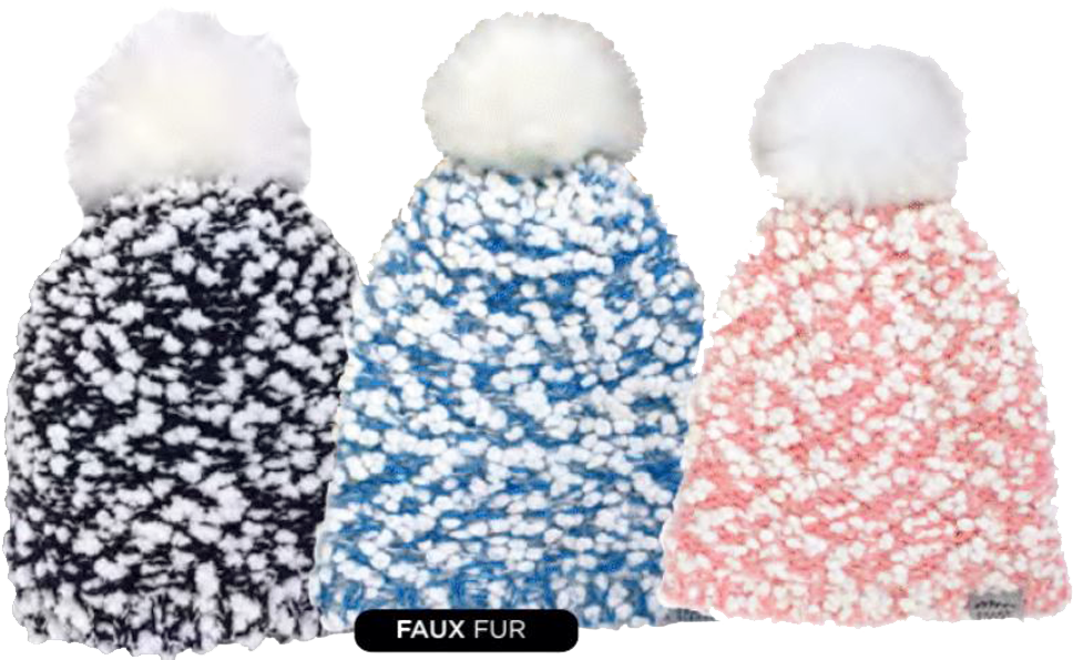 A Group Of Hats With White And Blue Fur