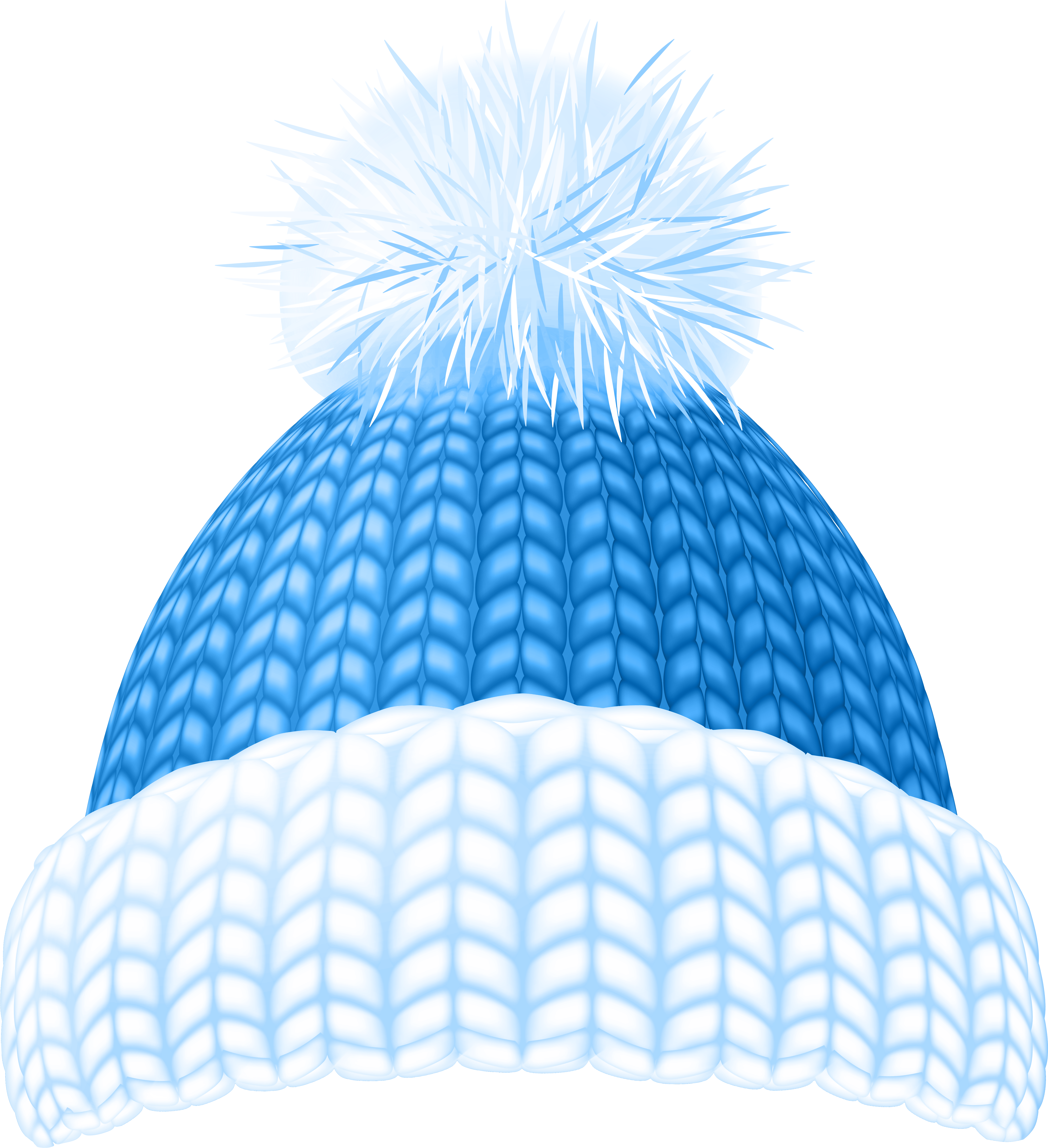 A Blue And White Knitted Hat With A Pom
