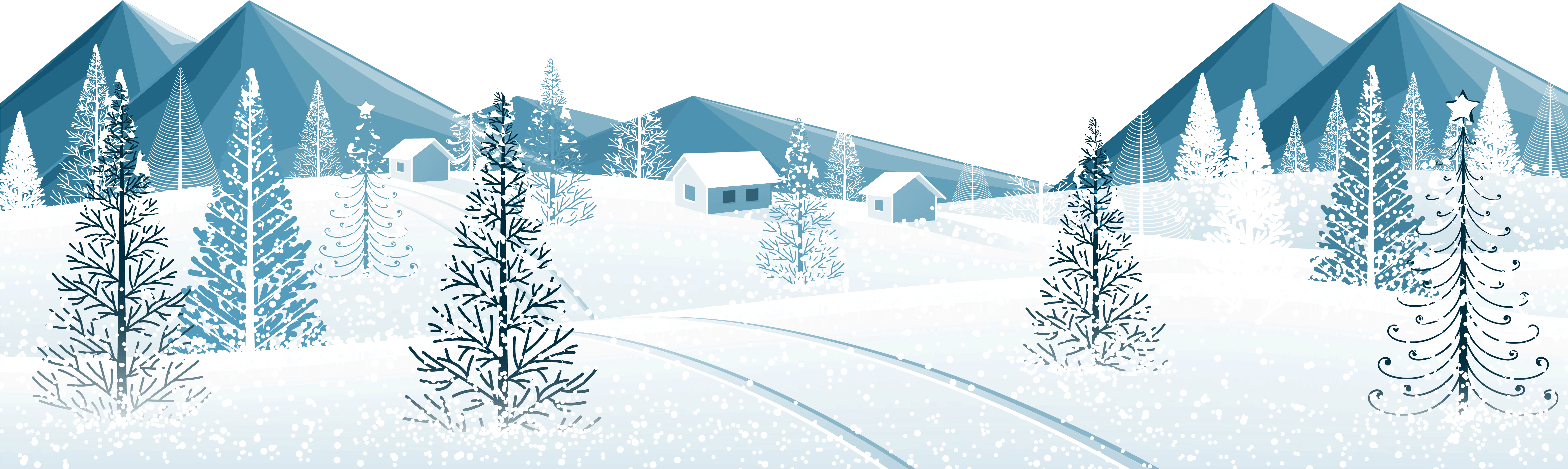 A Snowy Landscape With Houses And Trees