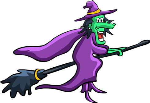 A Cartoon Of A Person Flying On A Broomstick