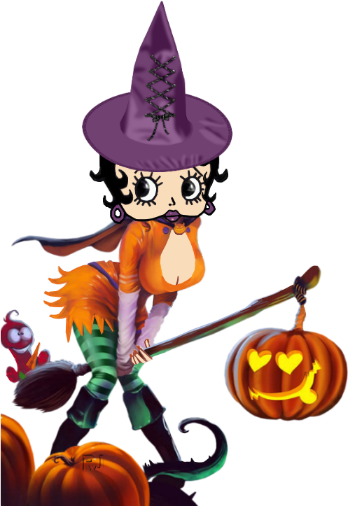 Cartoon Of A Person With A Broomstick And Pumpkin