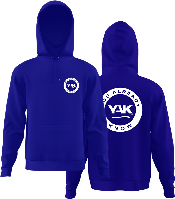 A Blue Hoodie With White Logo