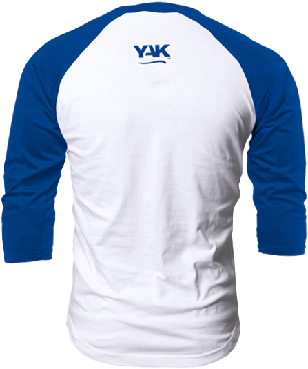 A White And Blue Shirt With A Logo On It
