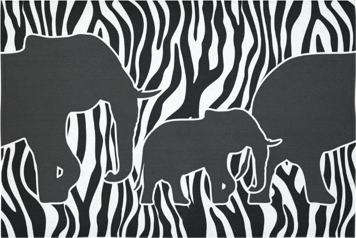 A Group Of Elephants On A Zebra Print