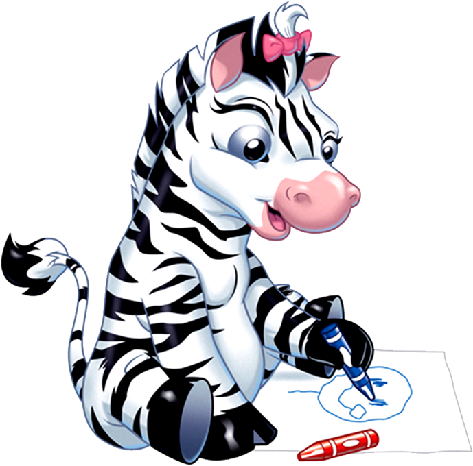 A Cartoon Zebra Drawing On Paper