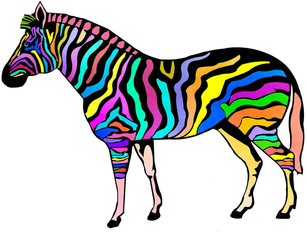A Colorful Zebra With Black Background