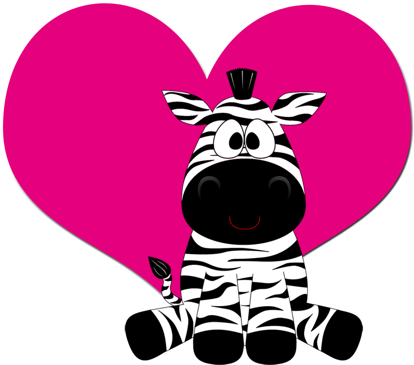 A Cartoon Zebra Sitting Next To A Pink Heart