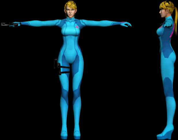 A Woman In A Blue Body Suit