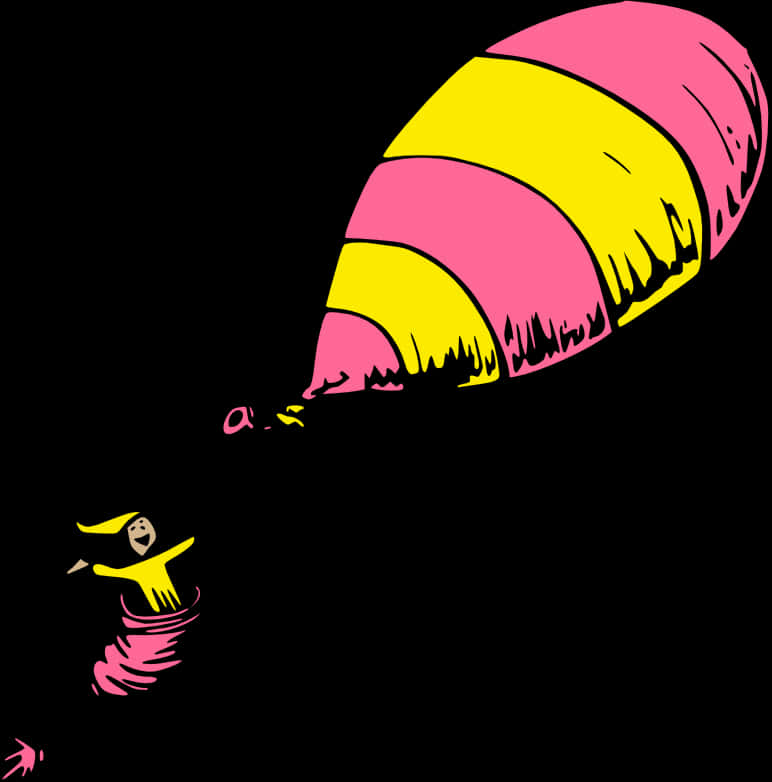 A Cartoon Of A Person Holding A Pink And Yellow Balloon