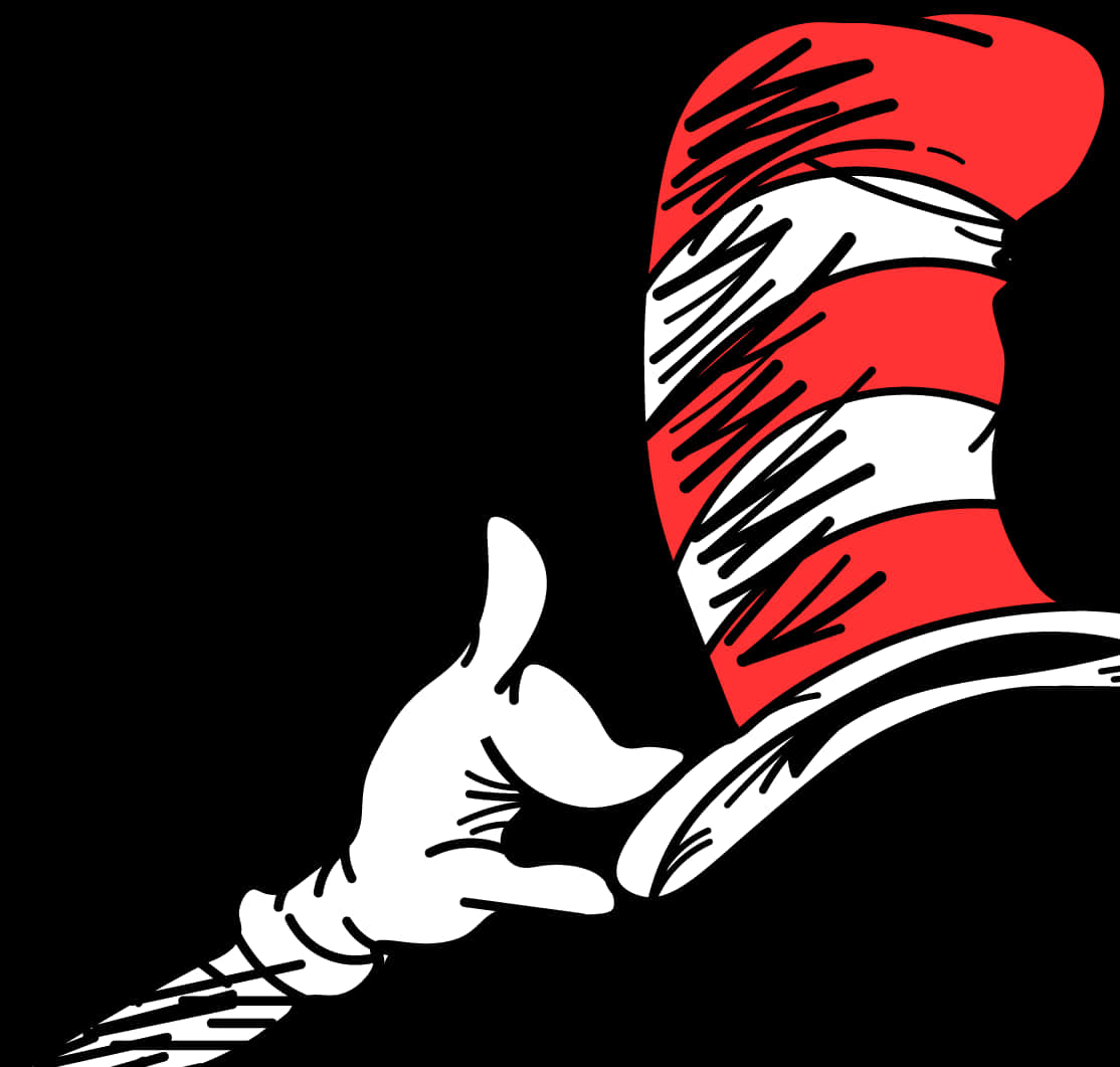 A Cartoon Of A Hand Pointing At A Red And White Striped Hat
