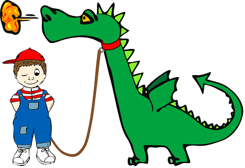 A Cartoon Of A Boy And A Dragon