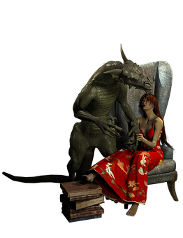 A Woman Sitting In A Chair With A Monster
