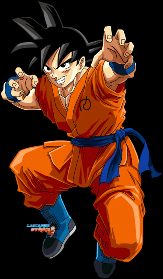 Cartoon Of A Man In Orange With Blue Belt And Blue Pants