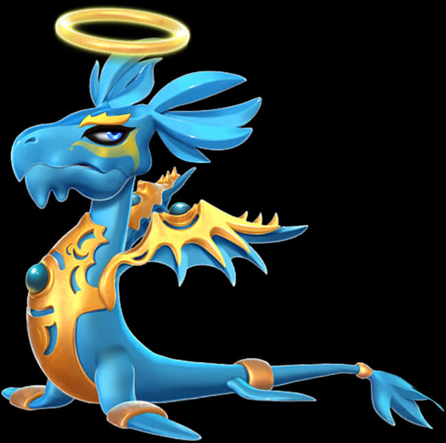 A Cartoon Blue Dragon With A Halo