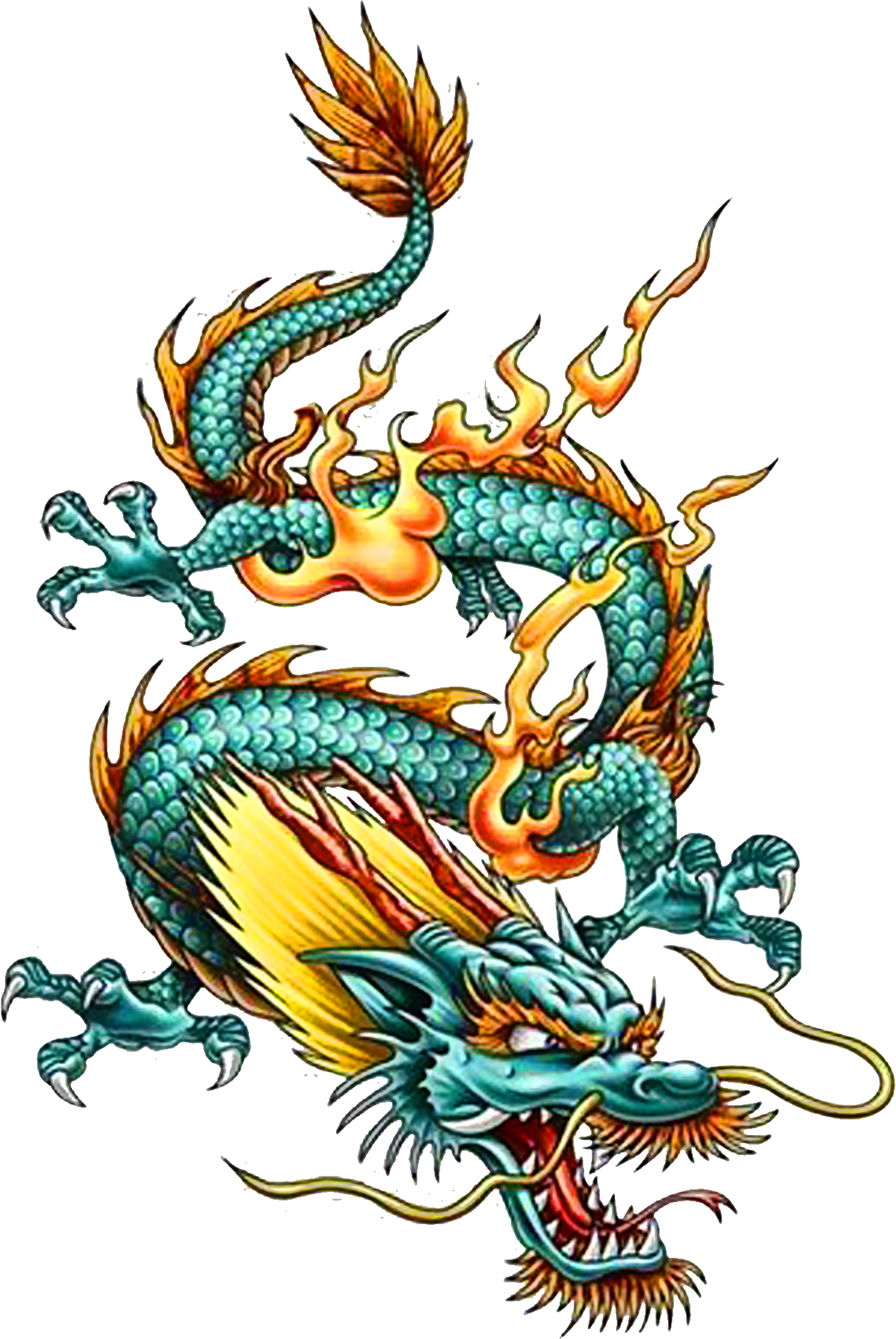 A Blue Dragon With Orange Flames