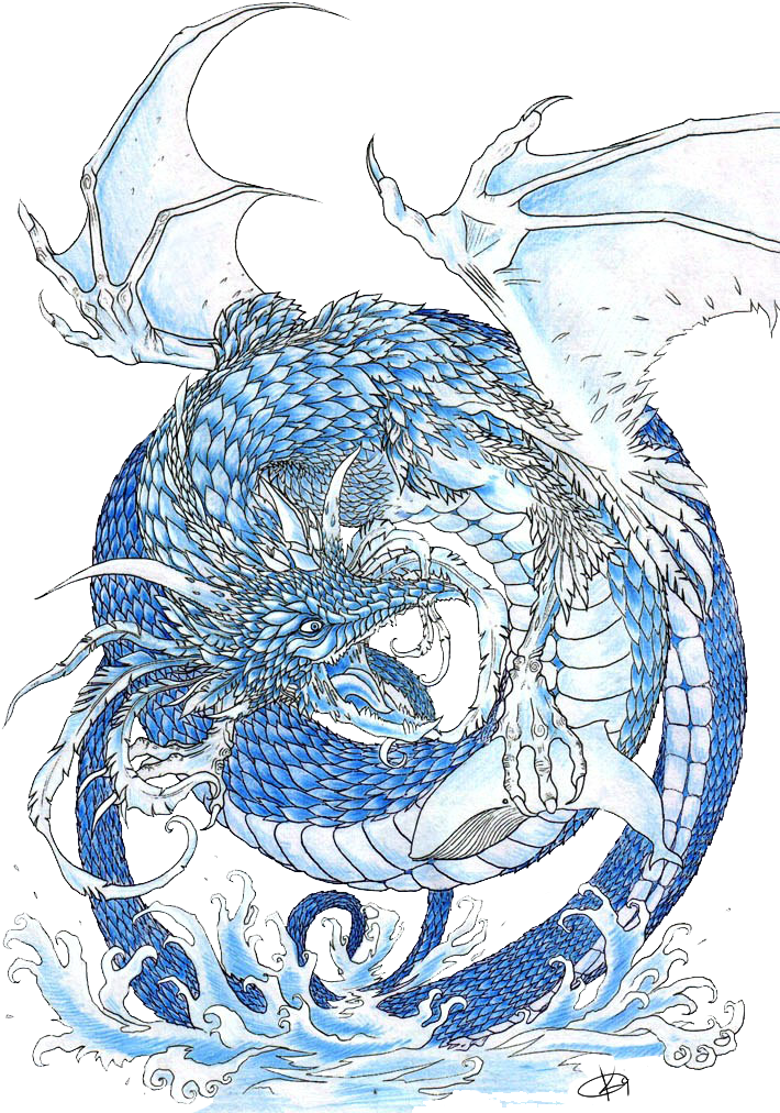 A Blue And White Dragon With Wings And A Black Background